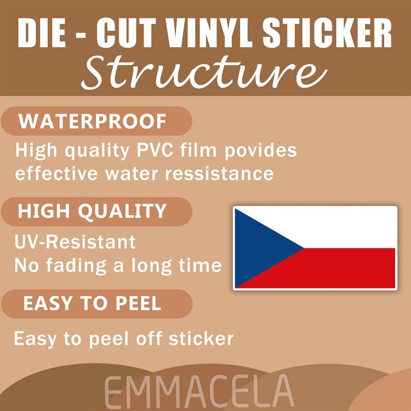 EMMACELA (3PCS) Czechia Flag stickers, Countries Flag Stickers - Waterproof Vinyl Decals For Laptops, Tumblers, Water Bottles, Books, Scrapbooks, Size 3 x 1.5 Inch - Image 3